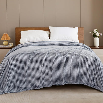 Exclusivo Mezcla Fleece Throw Blanket Extra Large, Super Soft and Warm Blankets for Couch, Sofa and Bed Waffle Textured, Cozy, Fuzzy and Lightweight (Slate Blue, 50x70 Inches)