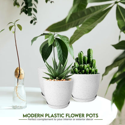 Utopia Home Plant Pots Indoor with Drainage Holes – Set of 5 White Plastic Flower Pots (7/6.6/6/5.3/4.8 Inch) – Modern Planters for Indoor Plants, Room & Office Décor, Great Stocking Stuffers