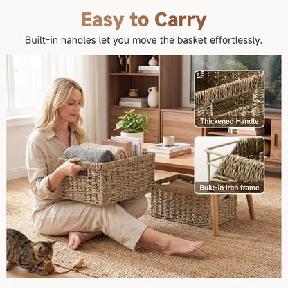 StorageWorks Wicker Basket, Baskets for Organizing, Storage Basket with Built-in Handles, Water Hyacinth Shelves (Medium 2-Pack, Natural Hyacinth)
