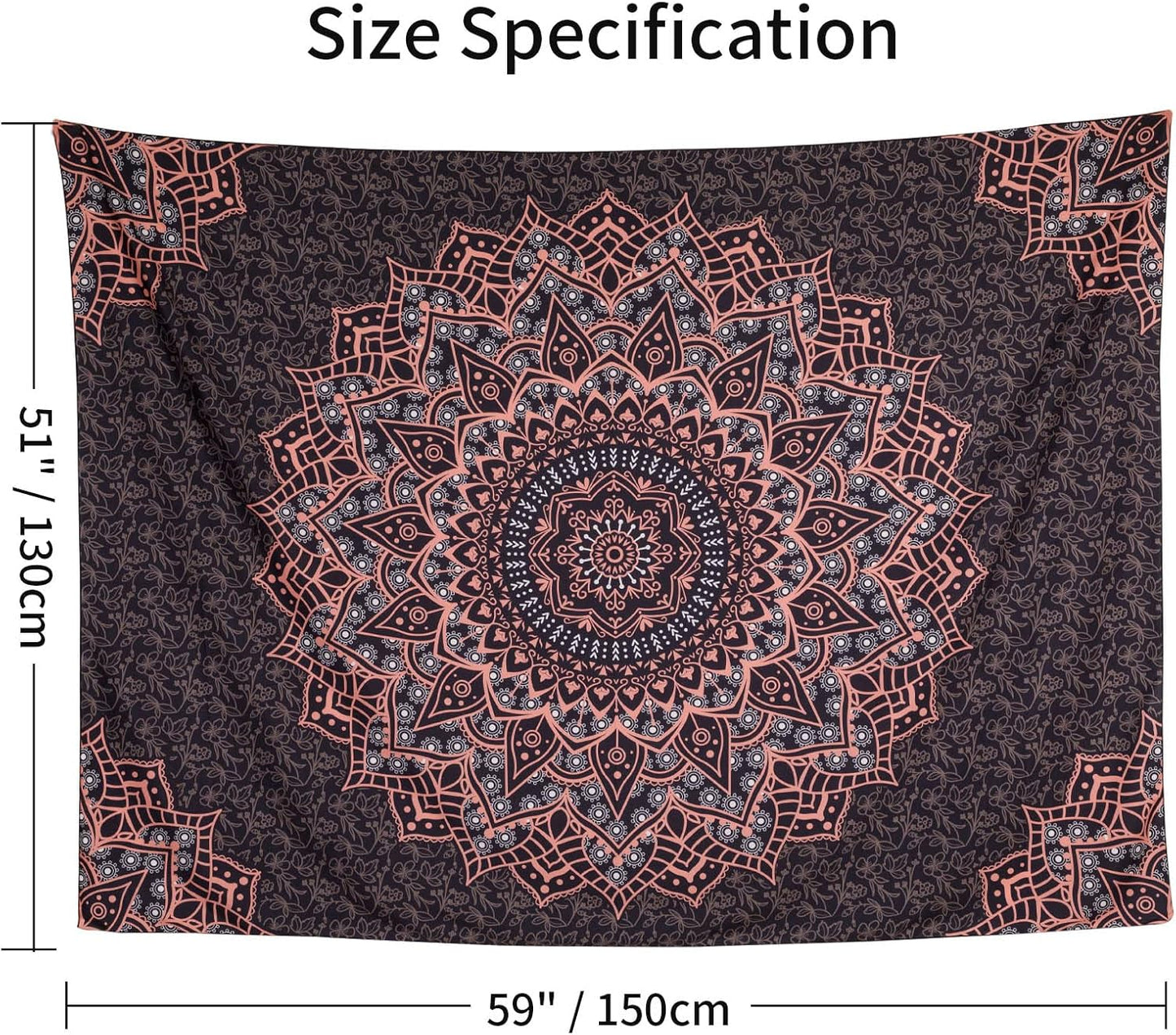 Black Mandala Tapestry Wall Hanging Psychedelic Wall Tapestry Aesthetic Indian Hippie Decor Bohemian Art Boho Home Decoration for Bedroom,Living Room,Dorm
