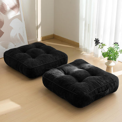 HIGOGOGO 6" Extra Thick Floor Pillow Cushion for Adults, Meditation Cushion Pillow, Large Square Floor Sitting, Tufted Corduroy Cover, for Tatami Living Room or Yoga, 22x22 Inch, 2Pack, Dark Grey