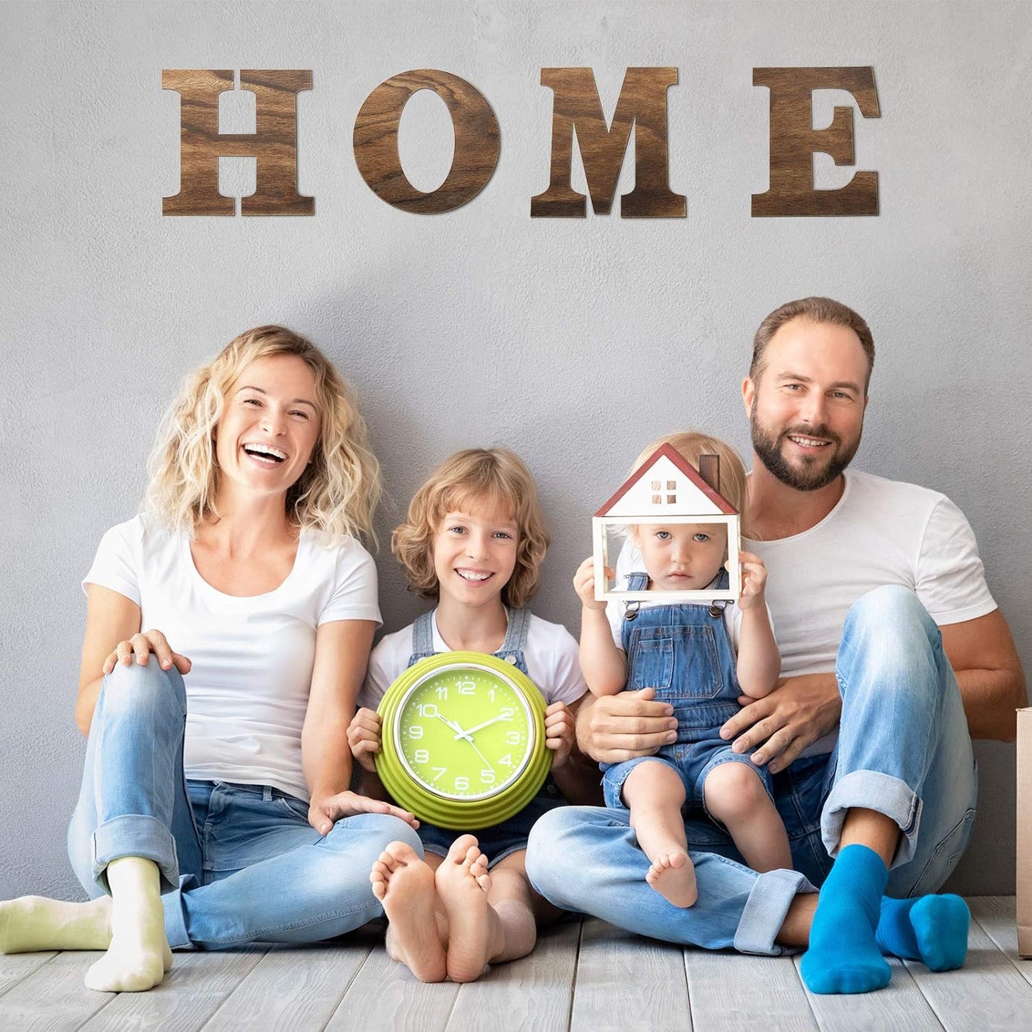 4 Pack Wooden Home Sign Wall Hanging Decor Farmhouse Letters for Wall Art Wreath Rustic Home Decor for Living Room Kitchen Housewarming Gifts(Black)
