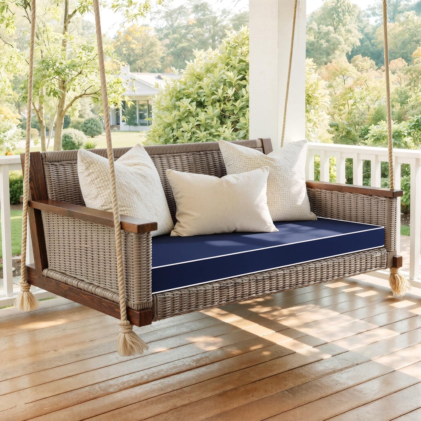 MIULEE Navy Blue 48 x 18 x 3 Outdoor Bench Cushion Waterproof Patio Chair Cushion with Adjustable Straps Set of 1 for Swing Patio Furniture 3-Year Color Fastness Garden Sofa Couch