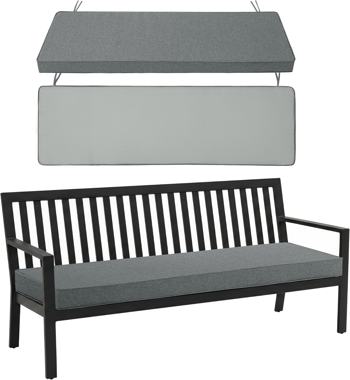 Outdoor Bench Cushion, Water-Resistant & Fade-Resistant, Porch Swing Cushions with Ties, Patio Furniture Seat Pads for Garden Loveseat Settee, Removable Cover Non-Slip Bottom, 48 x 16 Inch, Natural
