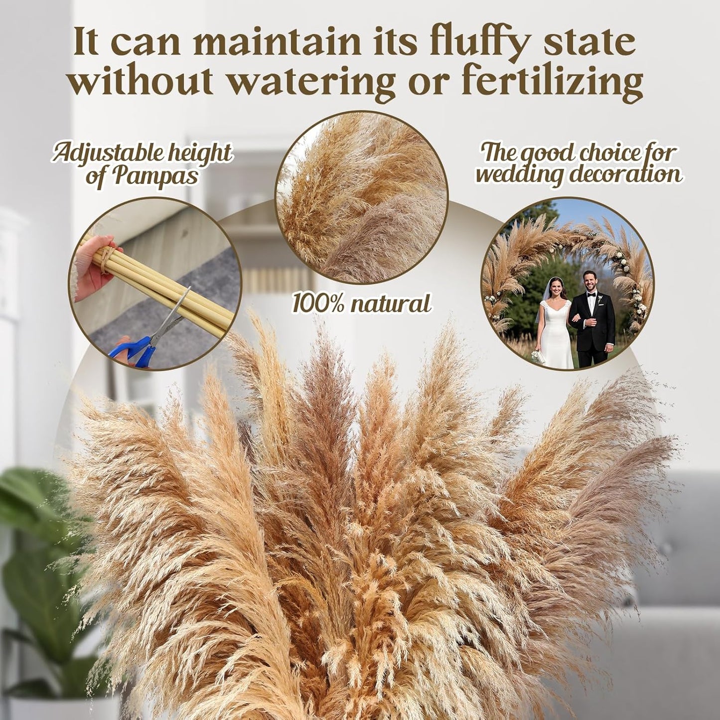 Pasuvsigt 12pcs 40'' Dried Pampas Grass Decor - Tall-Large Pampas Grass - Natural Beige - Boho Home Decor