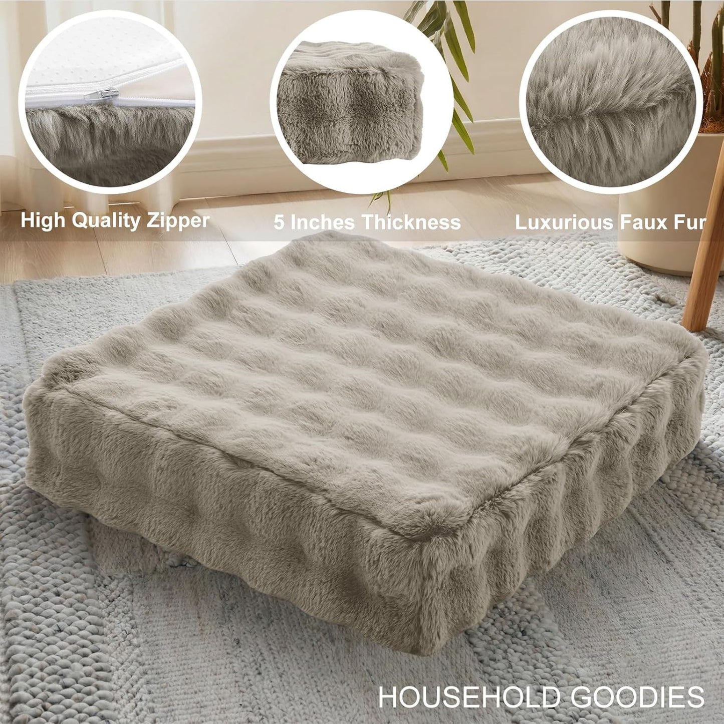 JKMAX 2 Pcs High Density Foam Floor Pillow - Upgraded Large Pillows Seating for Adults - Outdoor Floor Cushion with Soft Tufted Cover - Yoga Pillows for Sitting On Floor - 22 Inch Light Gray