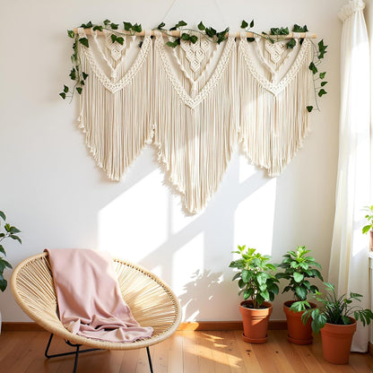 guzhiou large macrame wall hanging - Boho Tapestry Macrame Wall Decor Art- Chic Bohemian Handmade Woven Tapestry Home Decoration for Bedroom Living Room Apartment Wedding Party - 43"x32" (Wood bead)