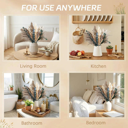 N&T NETING Dried Pampas Grass Decor- White Pampas Grass, Brown Pampas, Bunny Tail, Reed, Fluffy Dried Pompas Grass Flower for Home Wedding Table Vase Boho Modern Decor, 75Pcs