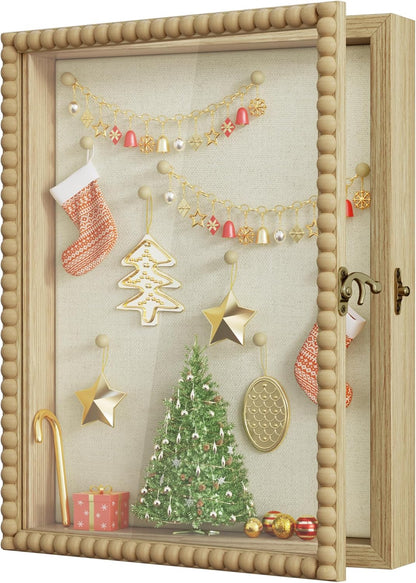 Love-KANKEI Shadow Box Frame 11x14, Deep Large Shadow Box Display Case with Unique Beads Door and Glass Window, Wood Memory Box for Pictures,Medals,Memorabilia,Collections White