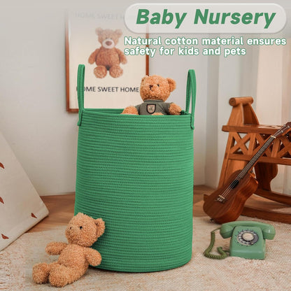 JMvicyroam Large Woven Laundry Basket Hamper,60L Cotton Rope Storage Bin for Blankets,Toys and Clothes,Decorative Tall Nursery Hamper for Living Room,Baby Nursery,Bathroom and Bedroom,Brown