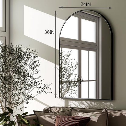 HARRITPURE Arched Wall Mirror 24"x36" – Black Metal Frame Vanity Mirrors for Bedroom, Entryway, Living Room Decor
