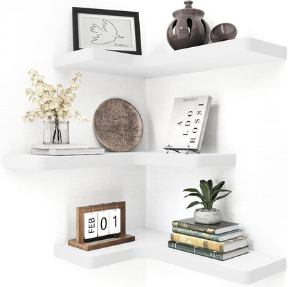 fuqing Floating Corner Shelves, Wall Shelf Set of 3, Shelves for Wall Storage, Solid Wood Shelves for Storage, Wall Mount Wooden Display Shelf for Bathroom Bedroom Kitchen Garage, Rustic Brown