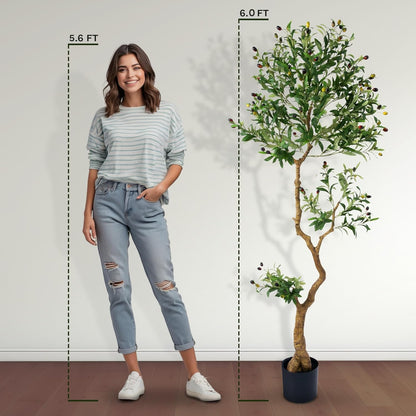 Fake Olive Tree 6.0 Feet – Artificial Plants Indoor, Faux Olive Tree, Fake Tree for Home Decor, Faux Trees Indoor for Living Room, Office, Bedroom – Tall Artificial Trees for Home, Designer Tree
