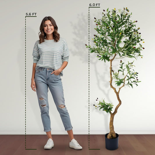 Fake Olive Tree 6.0 Feet – Artificial Plants Indoor, Faux Olive Tree, Fake Tree for Home Decor, Faux Trees Indoor for Living Room, Office, Bedroom – Tall Artificial Trees for Home, Designer Tree