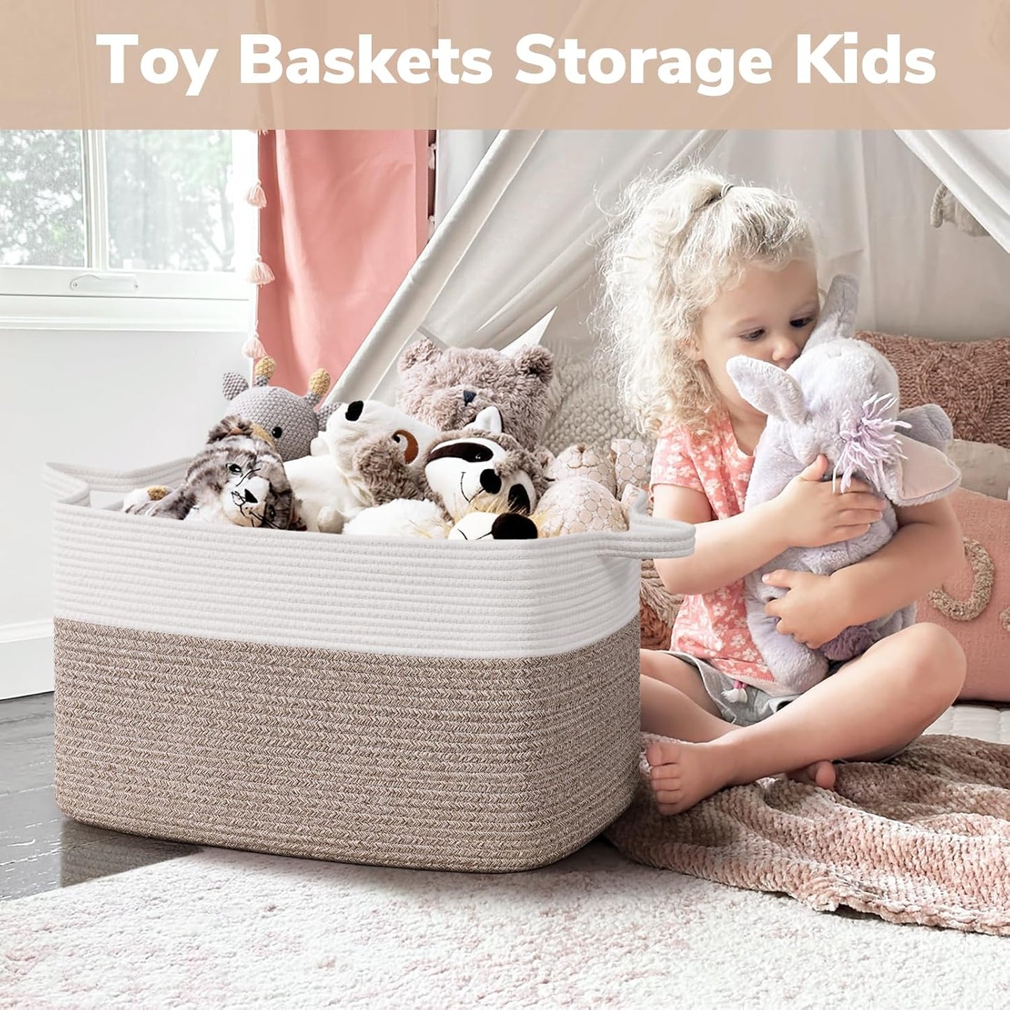 Goodpick Cube Storage Bins - Towel, Book, Cloth, Shoes, Closet Shelf Woven Baskets for Office, Baby Laundry, Toys, 13''x10''x9''