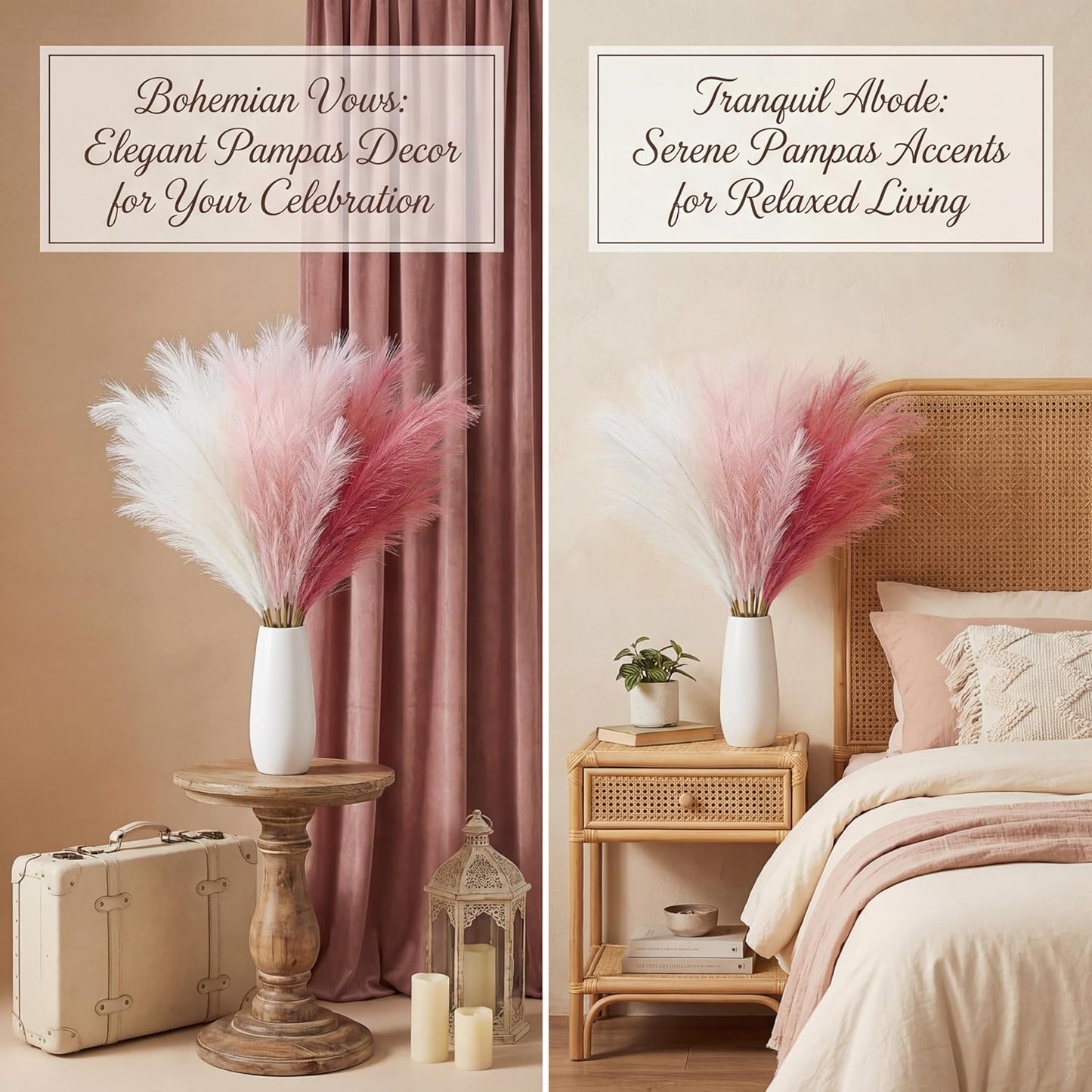 Pampas Grass Decor 21.7 Inch 30pcs, Faux Pampas Grass White Beige Brown Ultra Fluffy No Shedding for Boho Home Bedroom Wedding Vase Filler Dried Flower Arrangement