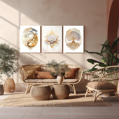 GELDSTEI Calm Zen Botanical Canvas Wall Art, White Lotus Blooming on Stones in Water Aesthetic Pictures, Yoga Spa Meditation Room Decor, Modern Spiritual Poster Prints for Zen Office Framed Set of 3, Each 12x16 Inch