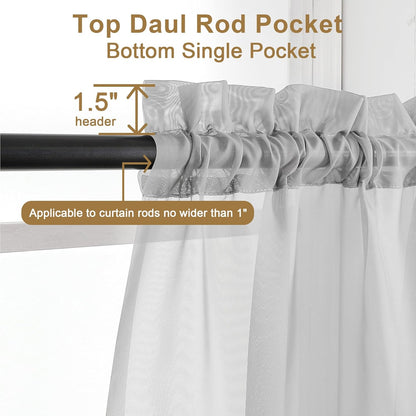Chyhomenyc Sheer White Valances for Windows 2 Pack, Small Window Curtains for Living Room Bathroom Cafe Laundry Basement, Modern Top Dual Rod Pocket Voile Curtain, 42W x 14L inches, White - Colors B