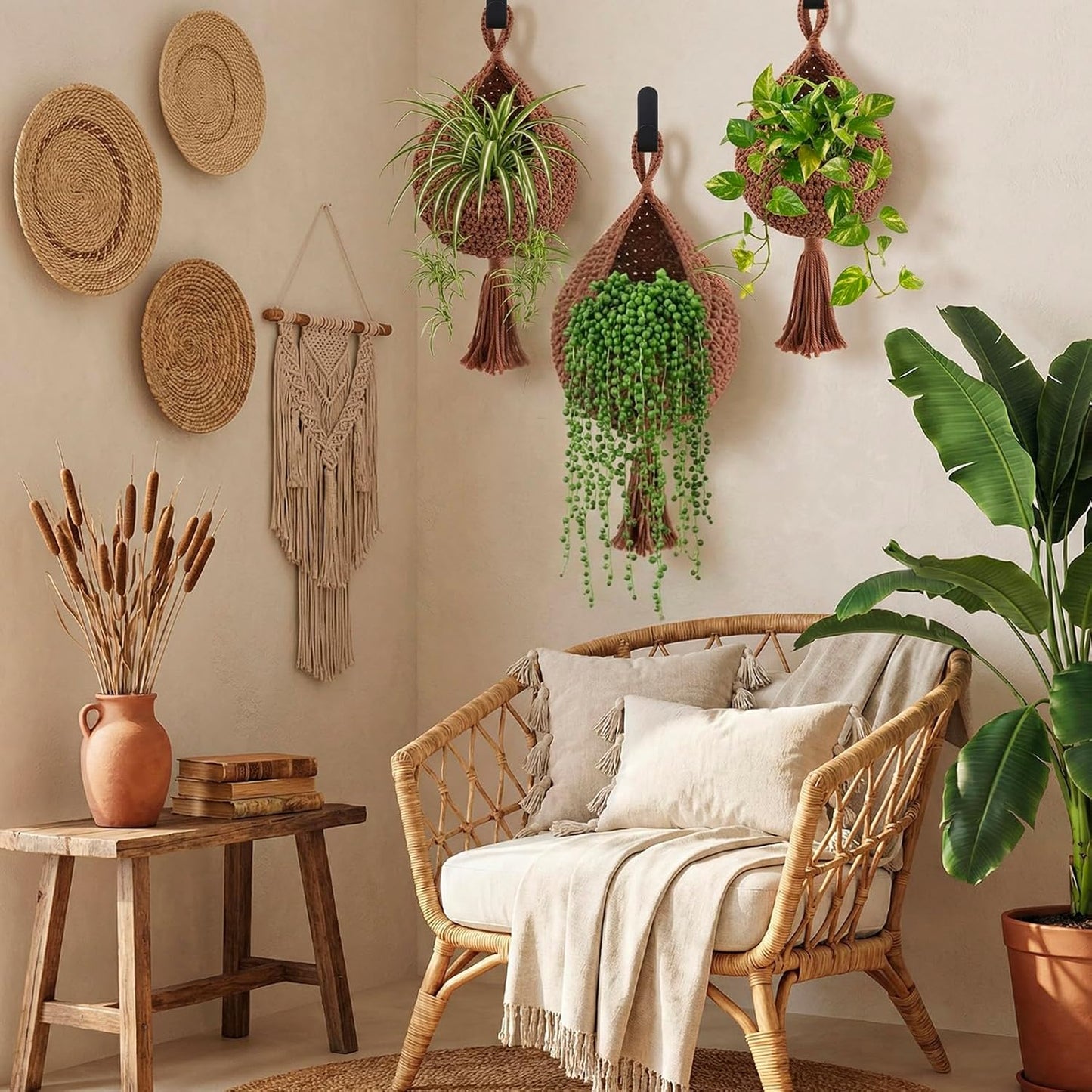 Honeydak Boho Decor Hanging Wall Baskets for Kitchen 3 Pack Teardrop Baskets with Hooks Storage Fruit Onion Vegetable Potato for Home 3 Sizes(Linen,Teardrop,Jute)