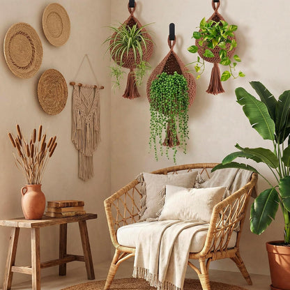 Honeydak Boho Decor Hanging Wall Baskets for Kitchen 3 Pack Teardrop Baskets with Hooks Storage Fruit Onion Vegetable Potato for Home 3 Sizes(Linen,Teardrop,Jute)