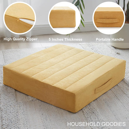 JKMAX 2 Pcs High Density Foam Floor Pillow - Upgraded Large Pillows Seating for Adults - Outdoor Floor Cushion with Soft Tufted Cover - Yoga Pillows for Sitting On Floor - 22 Inch Light Gray