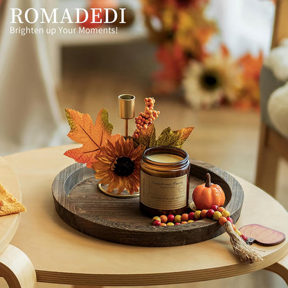 Romadedi Rustic Wooden Tray Candle Holder - Round Wood Decorative Pillar Candle Tray for Coffee Table Farmhouse Kitchen Countertop Organizer Home Decor Wedding Centerpiece, Distressed White