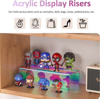 Sezanrpt Acrylic Shelf Riser 12x4.7x3 pack of 2, Desktop Rectangular Acrylic Tray Pedestal Stand for Funko Pop Figure, Bags, 12x4.7x3 Inch