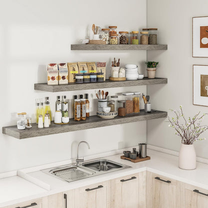 RICHFOCUS 72Inch Floating Shelves for Wall 2 Pack Shelves for Bedroom|Kitchen|Bathroom Wall Mounted Rustic Wood Floating Shelf with Invisible Brackets for Books|Storage|Decor, Rustic Brown