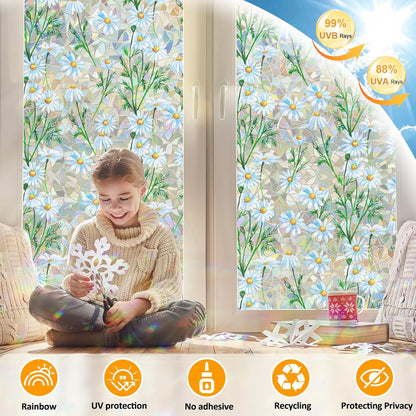 Countewol Window Privacy Film Stain Glass Window Film Rainbow Window Film Window clings Non-Adhesive Reusable Decorative for Room (Leaf Rainbow, 17.5 x 78.7 in)