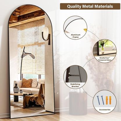 XRAMFY 56"x21" Arched Full Length Mirror Floor Mirrors with Aluminum Alloy Frame Free-Standing Wall Mounted Floor Mirrors or Large Dressing Mirror, Black Mirror Full Length