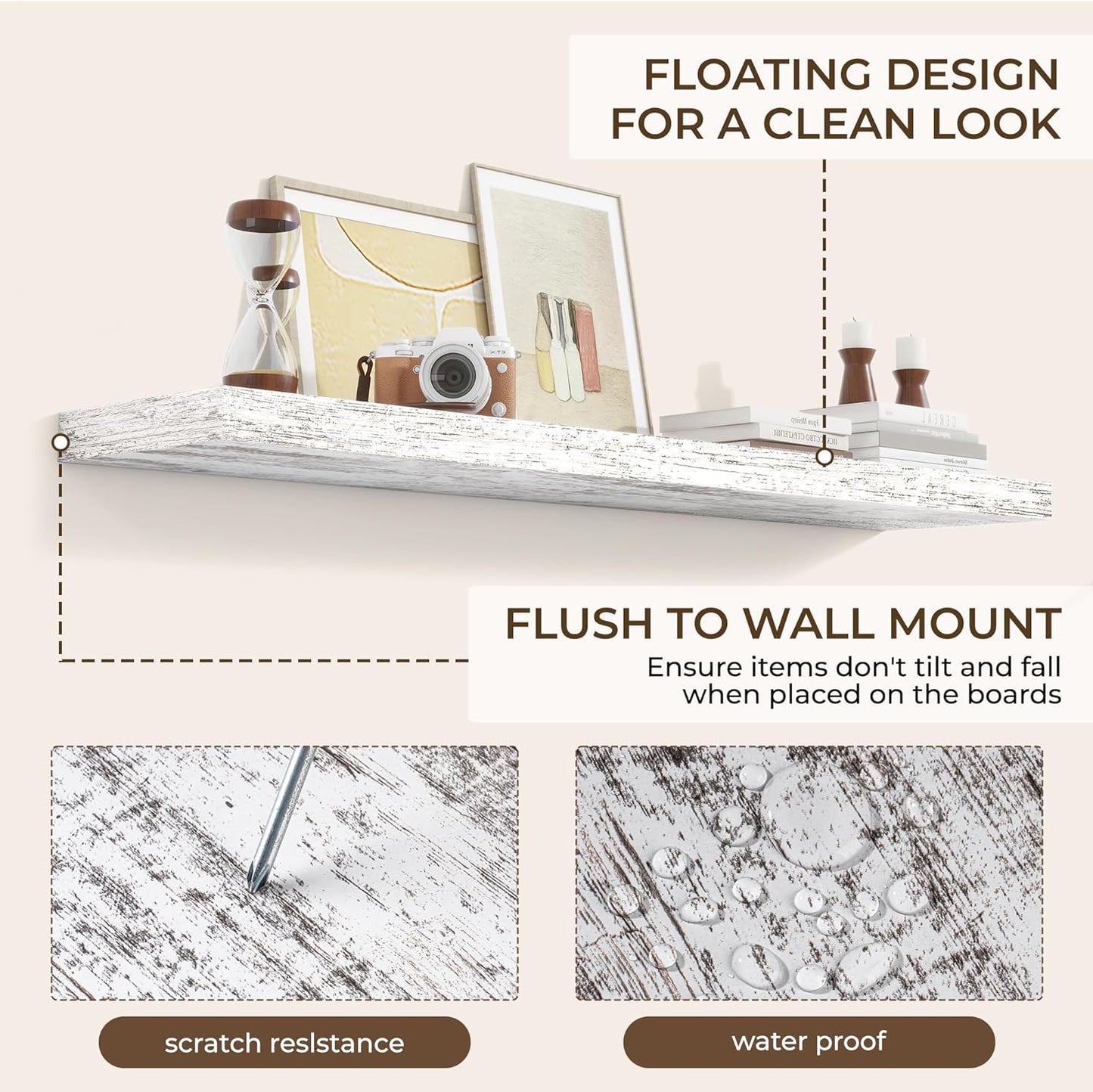 RICHFOCUS 72Inch Floating Shelves for Wall 2 Pack Shelves for Bedroom|Kitchen|Bathroom Wall Mounted Rustic Wood Floating Shelf with Invisible Brackets for Books|Storage|Decor, Rustic Brown