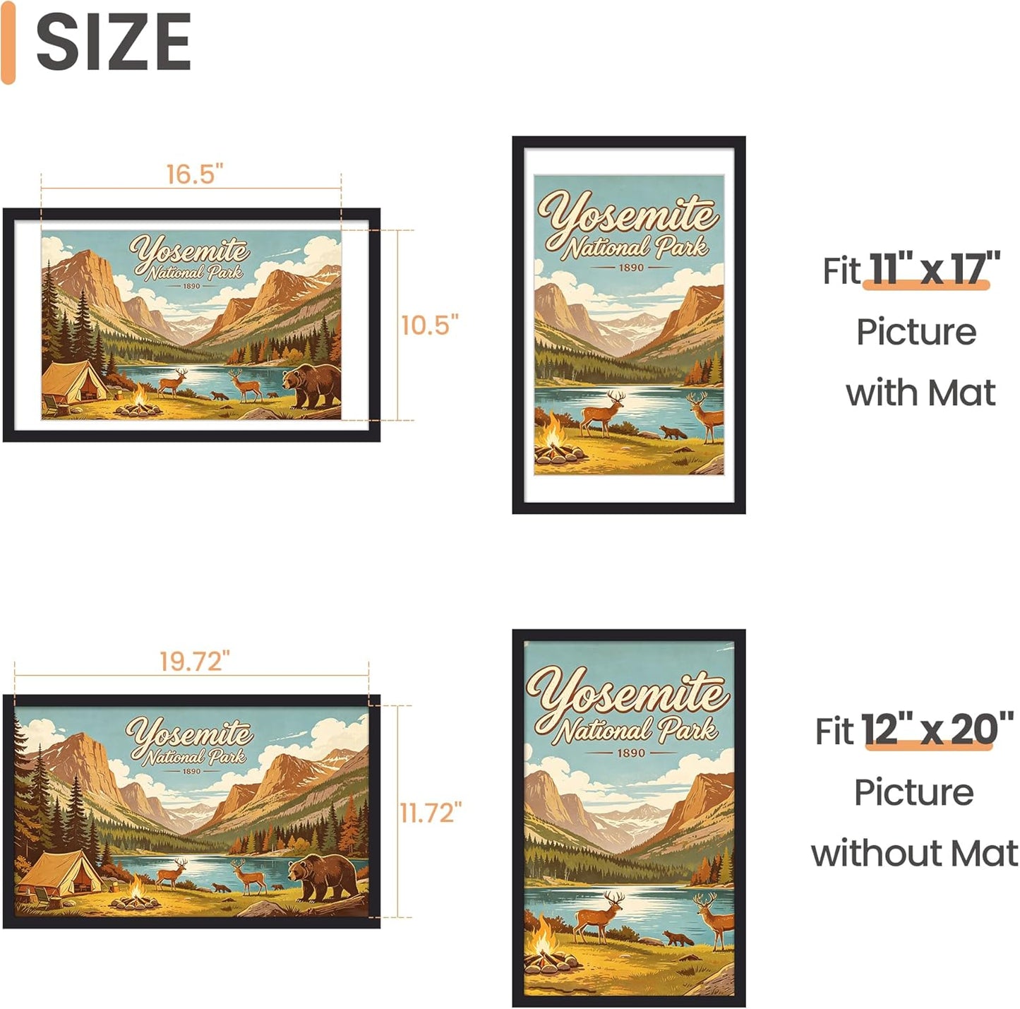 upsimples 8x10 Picture Frame, Display Pictures 5x7 with Mat or 8x10 Without Mat, Wall Hanging Photo Frame, Black, 1 Pack - Colors B