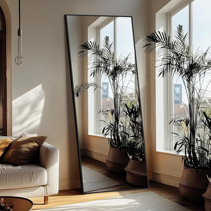 Delma Wall Full Length Mirror,Standing Mirror Full Body,Large Floor for Wall Door Bedroom Bathroom Living Room with Aluminium Frame(with Stand,56x15-Black)