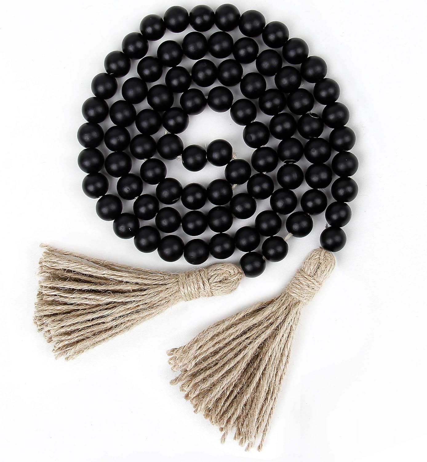 58in Wood Bead Garland with Tassels, Farmhouse Rustic Country Decor Prayer Boho Wall Hanging Decoration (Nature)