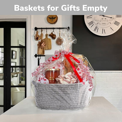 CHICVITA Decorative Gift Basket, Easter Basket for Kids, Woven Rope Storage Baskets with Handles, Nursery Baby Shower Toy Organizer, Grey, 13 x 9.8 x 5 inches