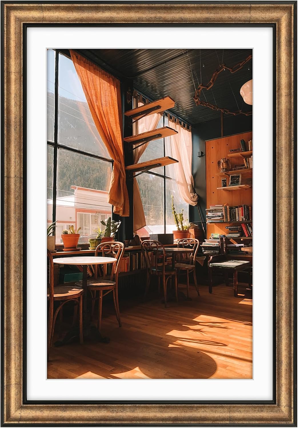 Golden State Art, 11x14 Photo Frame with Mat for Pictures 8x10 and Real Glass (Dark Gold Brown & Bronze Pewter Panel with White Color Mat, 1.25 Inch Frame Border)