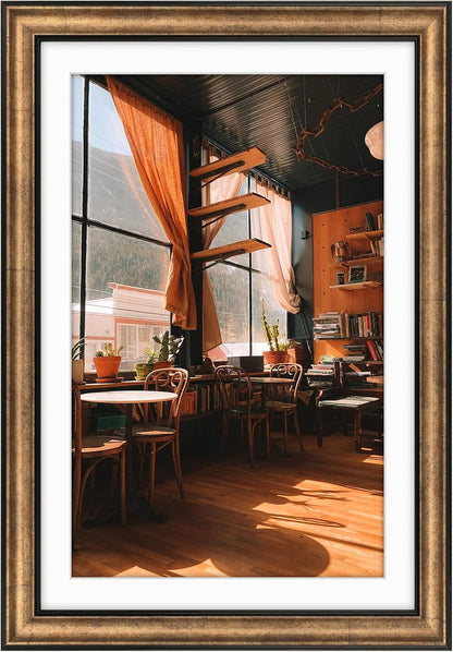 Golden State Art, 11x14 Photo Frame with Mat for Pictures 8x10 and Real Glass (Dark Gold Brown & Bronze Pewter Panel with White Color Mat, 1.25 Inch Frame Border)