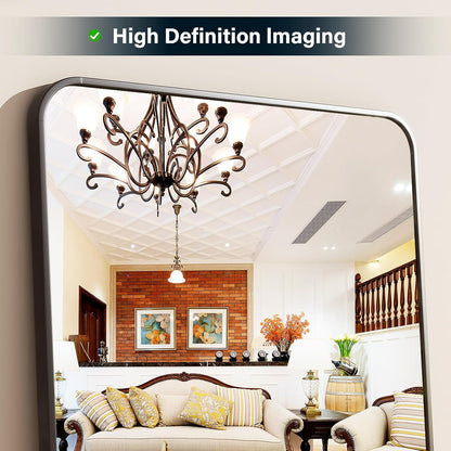 XRAMFY 56"x21" Floor Full Length Mirror Standing Full Body Rounded Corner Rectangle Mirrors with Stand Hanging Wall Mounted Leaning Bedroom Living Room Bedroom Cloakroom,Gold