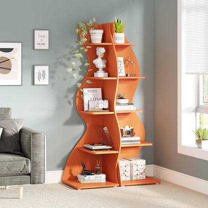 Tribesigns Corner Shelf, Modern 5-Tier Wall Corner Bookshelf, Stylish Corner Small Bookcase Storage Rack Plant Stand with Unique Shape for Living Room, Home Office (White, 1PC)