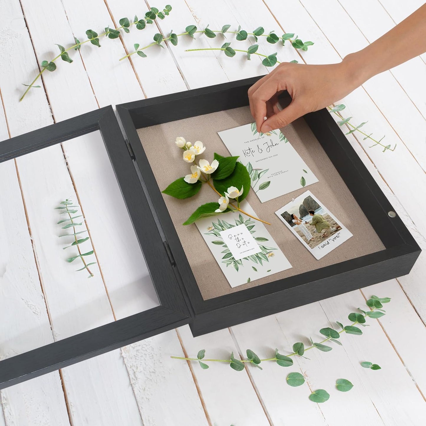 Americanflat Front Opening 11x14 Shadow Box Frame with Shatter-Resistant Glass - Silhouette Collection - Shadow Box Display Case for Tabletop and Wall Display - Black