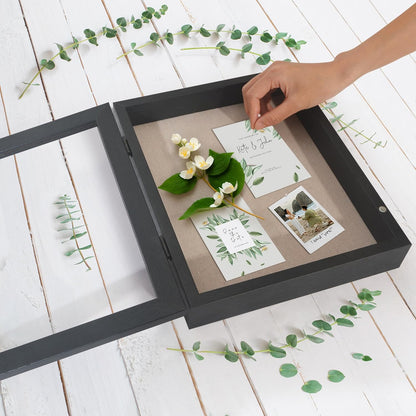 Americanflat Front Opening 11x14 Shadow Box Frame with Shatter-Resistant Glass - Silhouette Collection - Shadow Box Display Case for Tabletop and Wall Display - Black