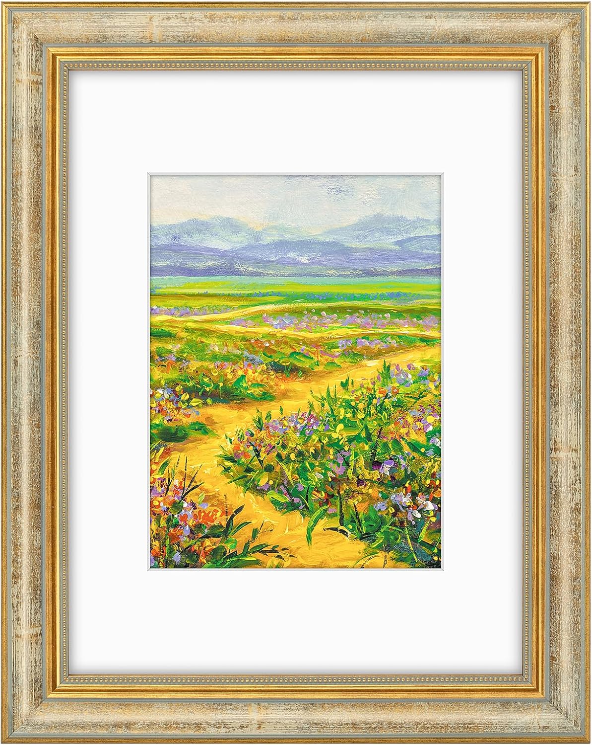 Golden State Art,11x14 Ornate Picture Frame for 8x10 Photo with Mat or 11 x 14 Prints without Mat,Real Glass Wall Display(Color:Green Gold)