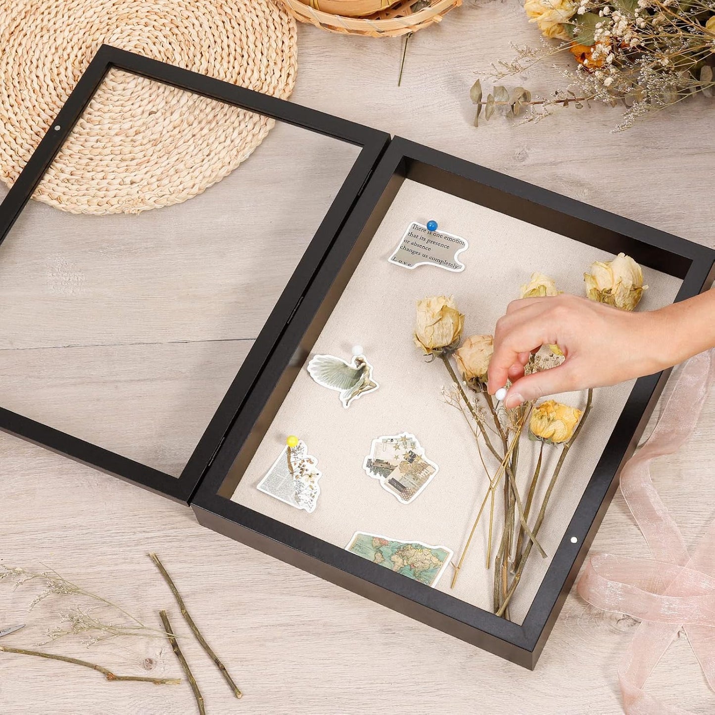 Califortree 8x10 Shadow Box Frame with Linen Back - Sturdy Rustic Memory Display Case of Flower, Pictures, Medals and More, White