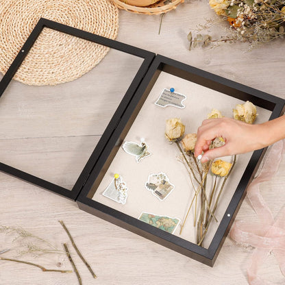 Califortree 8x10 Shadow Box Frame with Linen Back - Sturdy Rustic Memory Display Case of Flower, Pictures, Medals and More, White