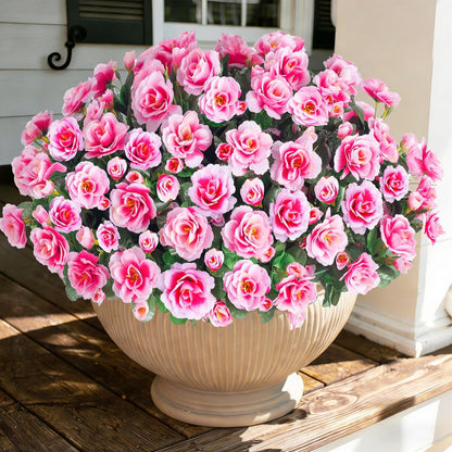 Ivydale Artificial Fake Flowers Plants for Outdoor Outside Spring Decor, Faux Silk Yellow Camellia UV Resistant Look Real for Planter Pot Porch Patio Balcony Garden Yard, 3 Large Bundles