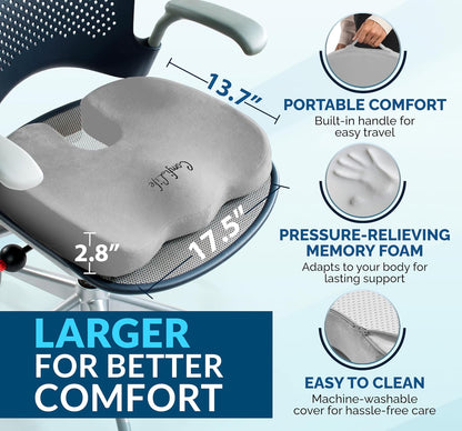 ComfiLife Premium Gel & Memory Foam Seat Cushion – Doctor Recommended Office Chair Cushion, Car Seat Cushion – Chair Cushions for Back & Sciatica Pain Relief – Seat Cushions for Office & Desk (Black)