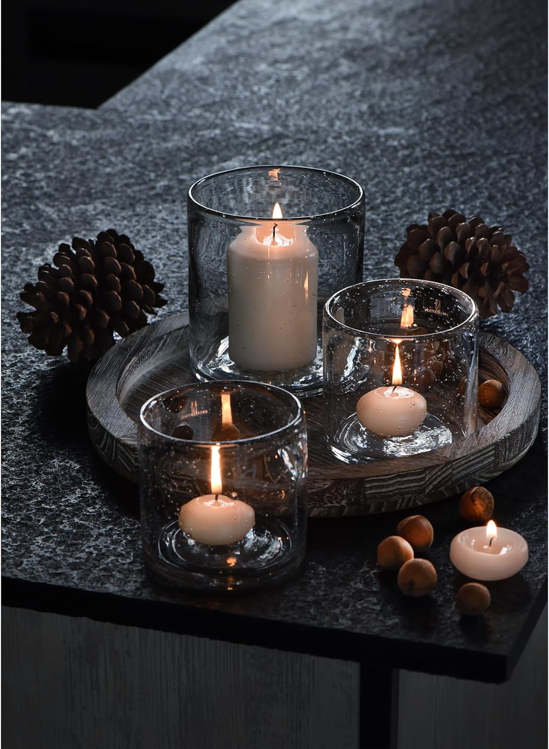 Glass Candle Holders Set, Hurricane Vase Centerpieces for Pillar Votive Flower,Clear Seeded Bubbles Cylinder Bulk, Mother's Day Birthday Gift,3 Sizes 8 Inch 5 Inch 3.5 Inch Height