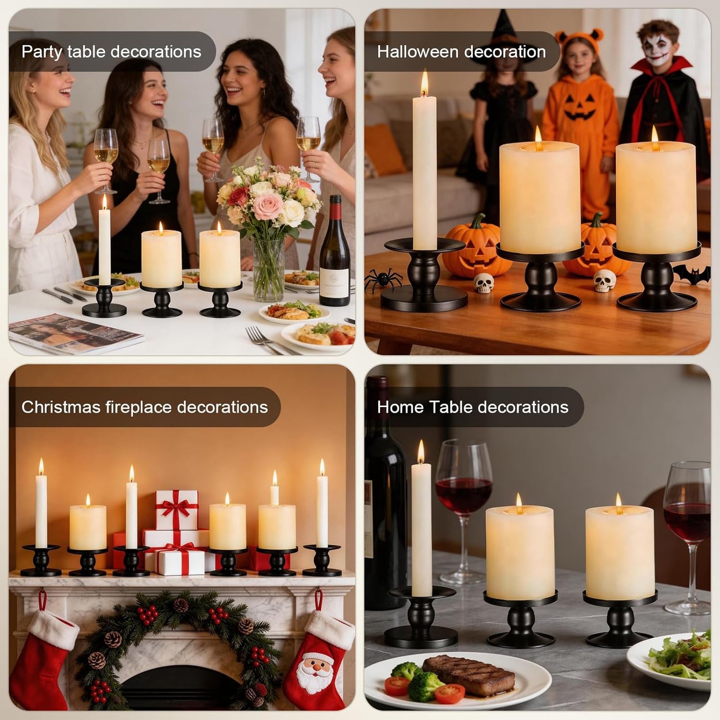Pillar & Taper Dual Candle Holder: Fit 3"D and 0.87"D Candles - Stable Wide Base & Easy Clean - Smooth Metal Texture Candlestick for Wedding Home Holiday Table Centerpiece Decor - Set of 3 Gift (Gold)