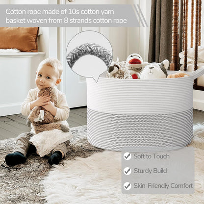 INDRESSME XXXLarge Blanket Basket for Living Room 21.7" x 21.7" x 13.8"-Storage Basket with Handle for Organizing Toy Pillows Woven Cotton Rope Laundry Basket Stuffed Animal Toy Storage for Play Room