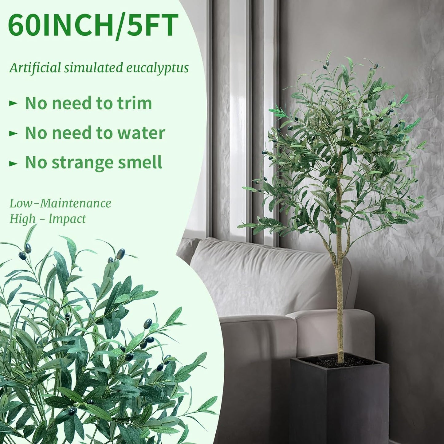 6FT Artificial Olive Tree,Artificial Plants Indoor,Faux Olive Tree Indoor with Natural Wood Trunk and Realistic Leaves and Fruits for Home Office Decor